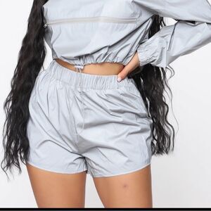 Fashion Nova reflective shorts silver M